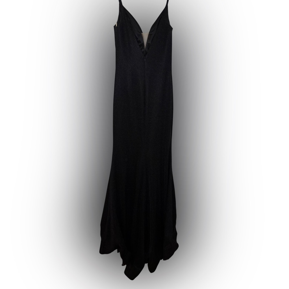 Angela & Alison Black Shimmer Illusion Bodice Mermaid Prom Formal Gown Train 4 - Picture 2 of 6